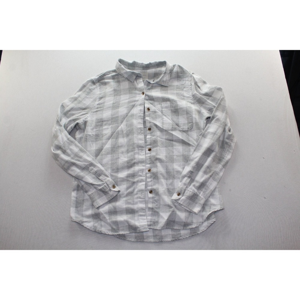 Aéropostale Womens Flannel Button Shirt L White Plaid Long Sleeve